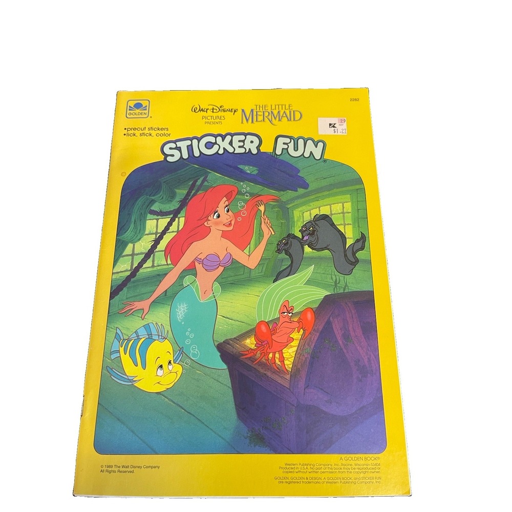 Disney The Little Mermaid Sticker Fun Coloring Book Golden Vintage 1989 Flounder